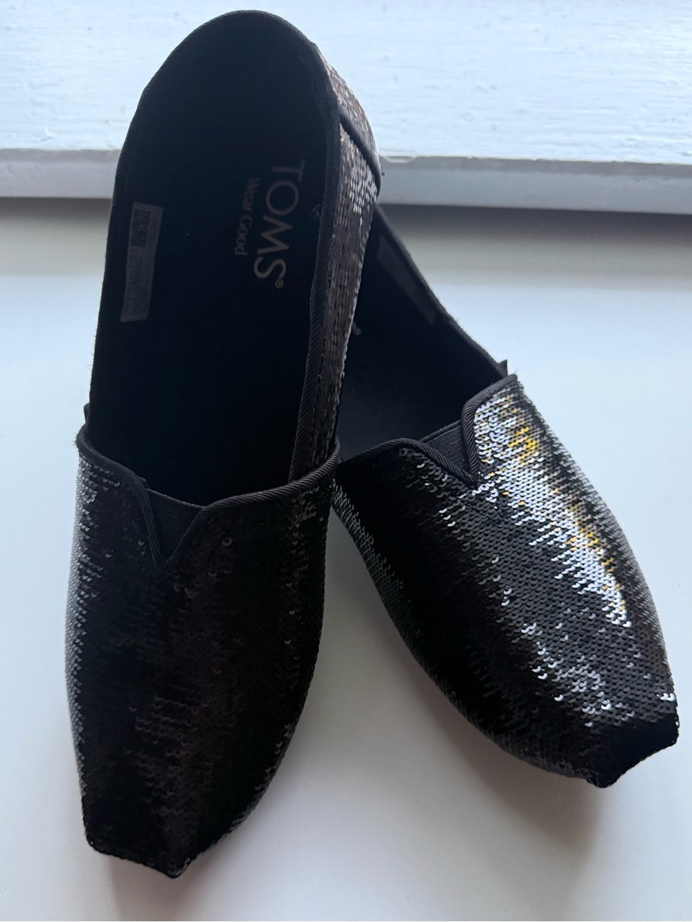 Toms Black Sequin Alpargata Flats Sz 7
